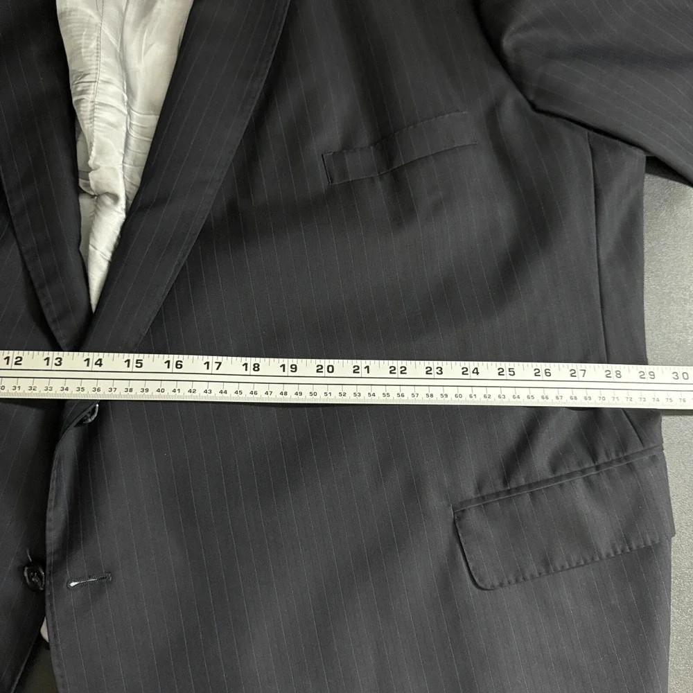Royal Classic Suit Mens 60S 58W‎ Navy Blue Pinstripe Pleated Cuffed Wool Blend